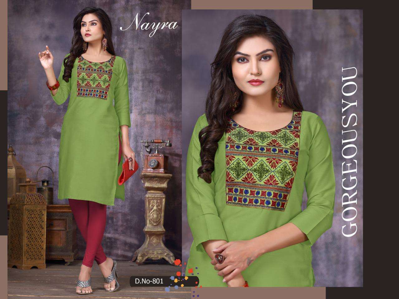DAFFODIL BY NAYRA 801 TO 808 SERIES STYLISH FANCY BEAUTIFUL COLORFUL CASUAL WEAR & ETHNIC WEAR COTTON SATIN WITH HAND WORK KURTIS AT WHOLESALE PRICE