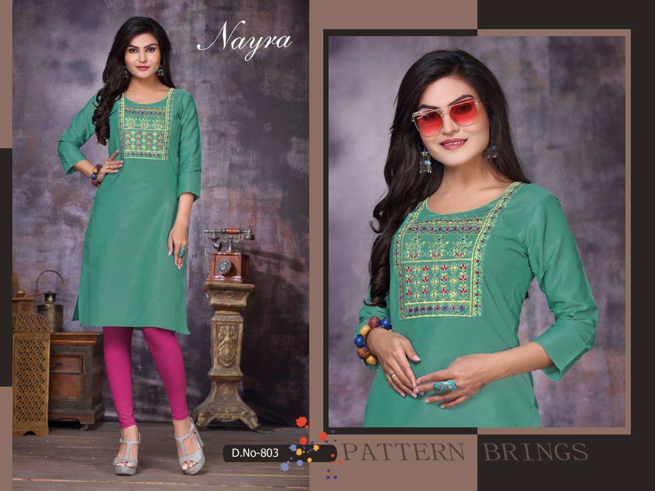 DAFFODIL BY NAYRA 801 TO 808 SERIES STYLISH FANCY BEAUTIFUL COLORFUL CASUAL WEAR & ETHNIC WEAR COTTON SATIN WITH HAND WORK KURTIS AT WHOLESALE PRICE