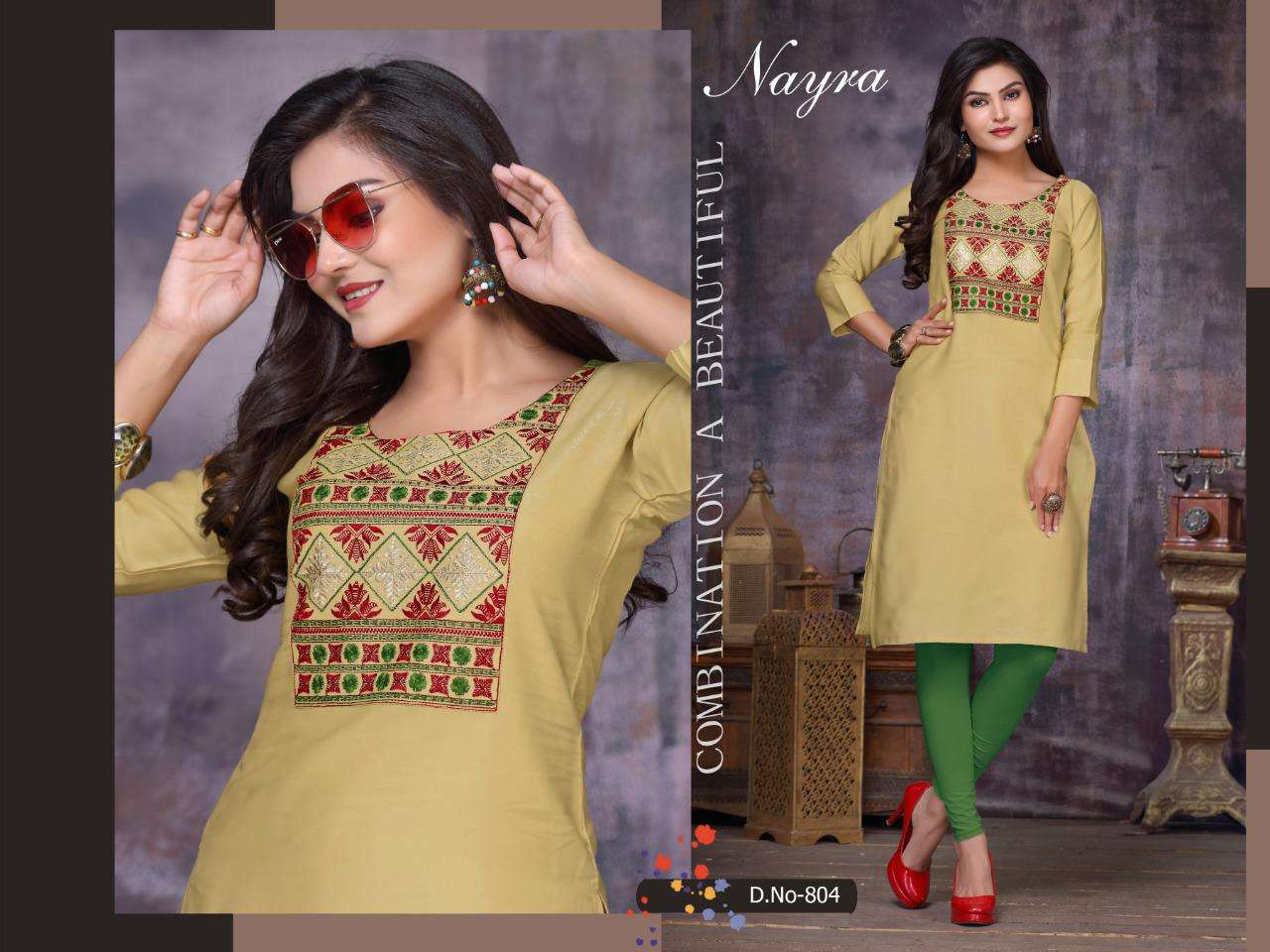 DAFFODIL BY NAYRA 801 TO 808 SERIES STYLISH FANCY BEAUTIFUL COLORFUL CASUAL WEAR & ETHNIC WEAR COTTON SATIN WITH HAND WORK KURTIS AT WHOLESALE PRICE