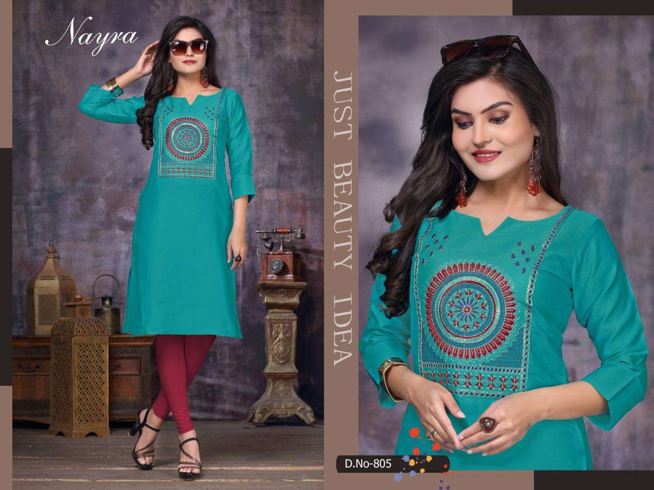DAFFODIL BY NAYRA 801 TO 808 SERIES STYLISH FANCY BEAUTIFUL COLORFUL CASUAL WEAR & ETHNIC WEAR COTTON SATIN WITH HAND WORK KURTIS AT WHOLESALE PRICE