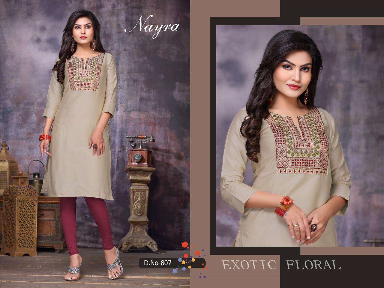 DAFFODIL BY NAYRA 801 TO 808 SERIES STYLISH FANCY BEAUTIFUL COLORFUL CASUAL WEAR & ETHNIC WEAR COTTON SATIN WITH HAND WORK KURTIS AT WHOLESALE PRICE