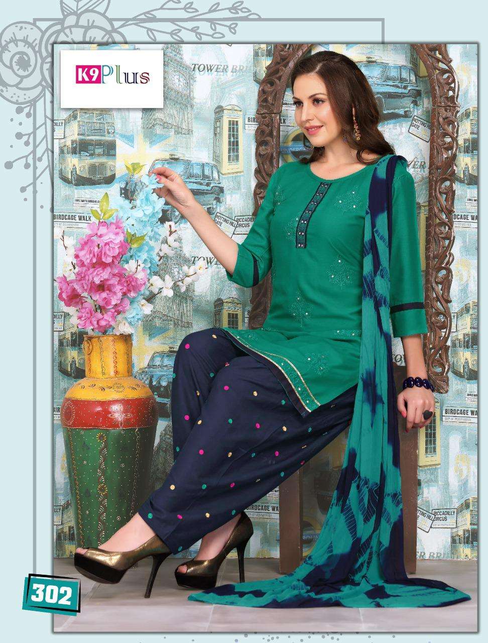 LADDO BY K9 PLUS 301 TO 308 SERIES BEAUTIFUL SUITS COLORFUL STYLISH FANCY CASUAL WEAR & ETHNIC WEAR RAYON EMBROIDERED DRESSES AT WHOLESALE PRICE