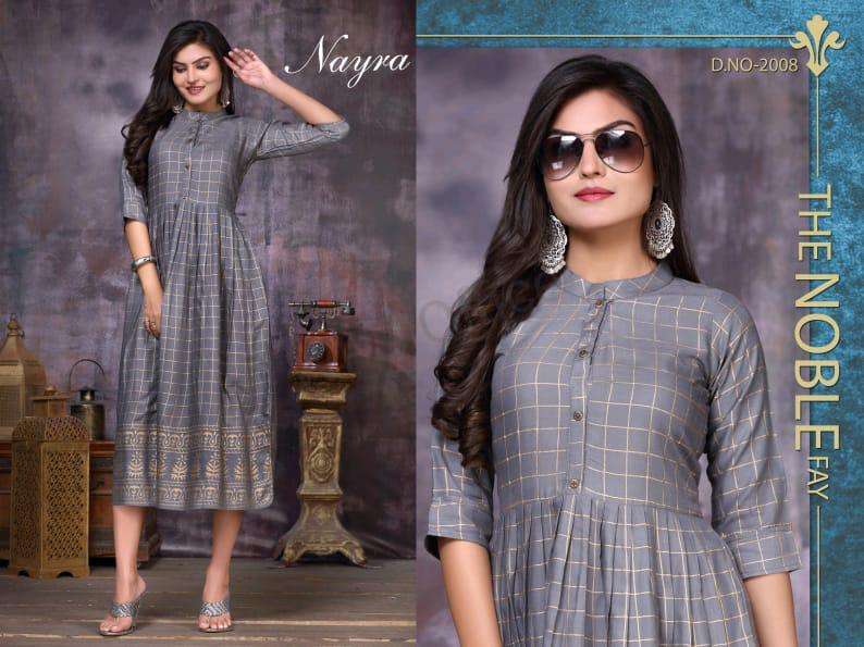 FLOWER BY NAYRA 001 TO 008 SERIES STYLISH FANCY BEAUTIFUL COLORFUL CASUAL WEAR & ETHNIC WEAR HEAVY RAYON GOLD PRINT KURTIS AT WHOLESALE PRICE