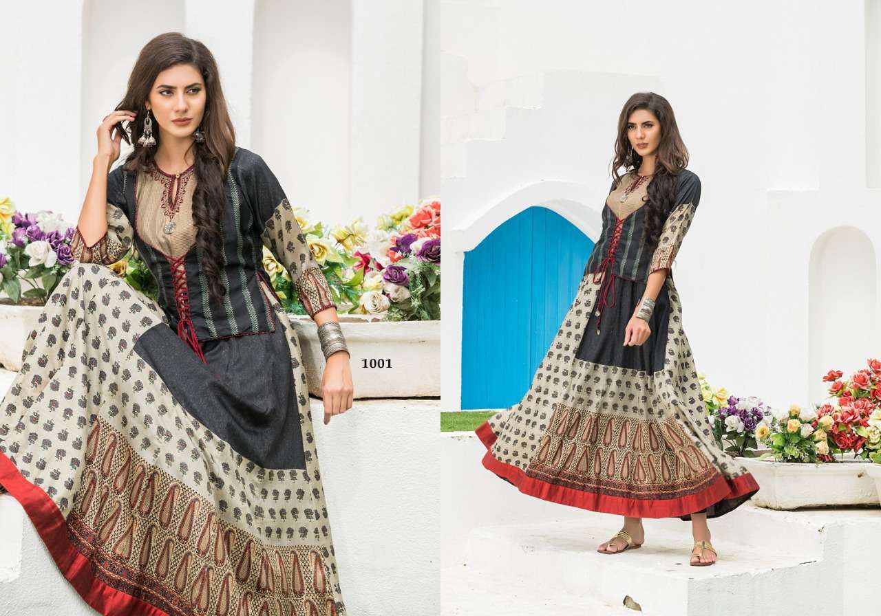 GOLDIE BY TZU 1001 TO 1004 SERIES DESIGNER BEAUTIFUL STYLISH FANCY COLORFUL PARTY WEAR & OCCASIONAL WEAR TUSSAR SILK/MUSLIN GOWNS AT WHOLESALE PRICE