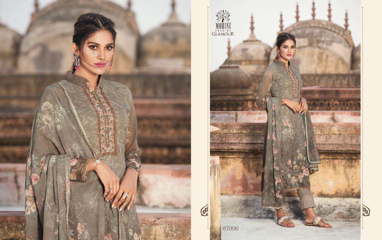 GLAMOUR VOL-87 BY MOHINI FASHION 87001 TO 87006 SERIES DESIGNER FESTIVE SUITS COLLECTION BEAUTIFUL STYLISH FANCY COLORFUL PARTY WEAR & OCCASIONAL WEAR GEORGETTE DIGITAL PRINT WITH EMBROIDERY DRESSES AT WHOLESALE PRICE