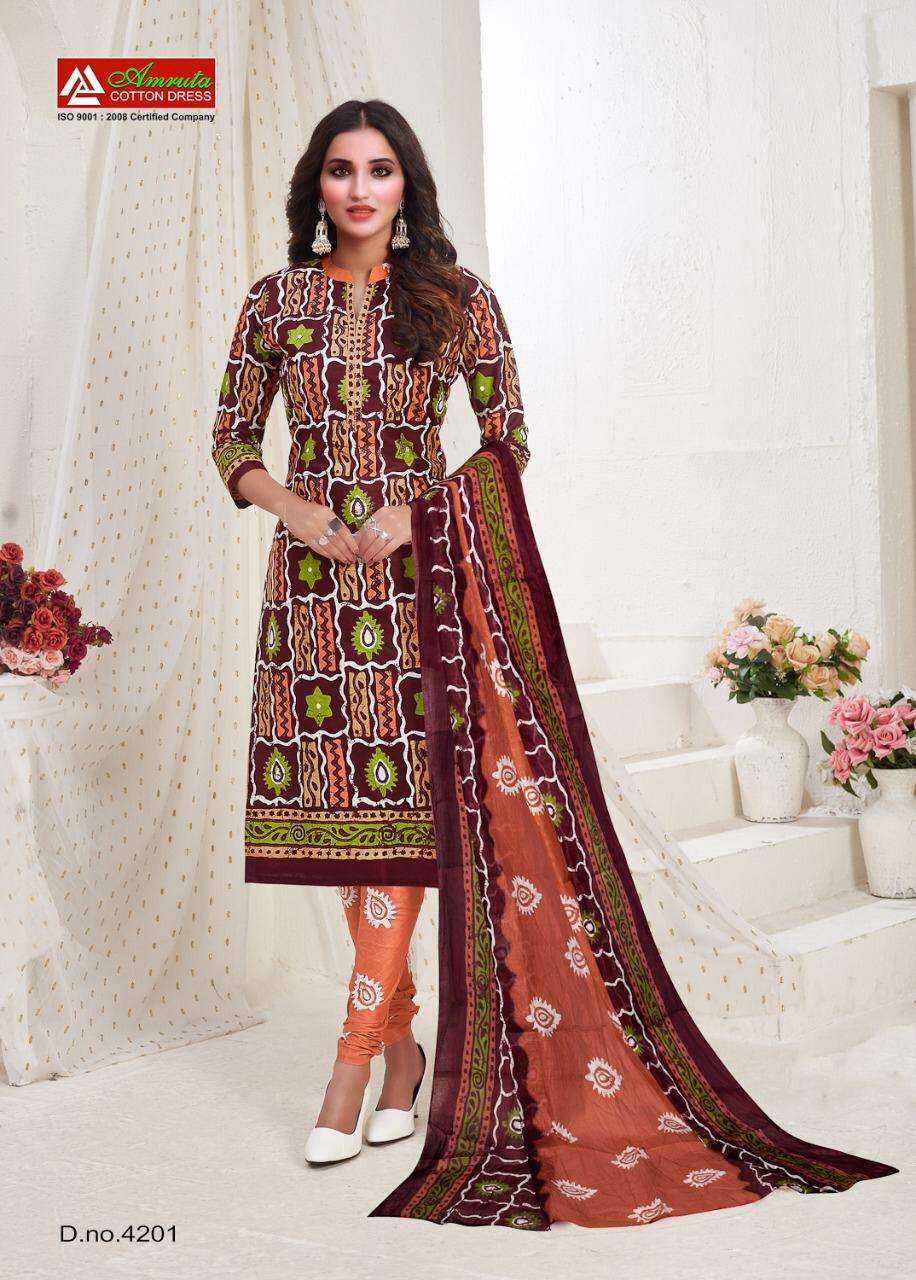 KAJORI VOL-42 BY AMRUTA 4201 TO 4220 SERIES BEAUTIFUL WINTER COLLECTION SUITS STYLISH FANCY COLORFUL CASUAL WEAR & ETHNIC WEAR PURE COTTON PRINT DRESSES AT WHOLESALE PRICE