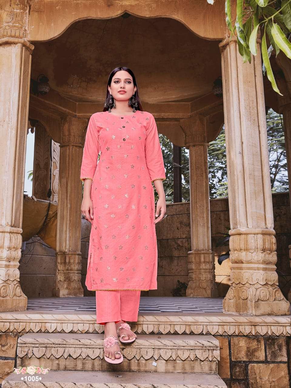 ROSEMEEN BY SYASII 1001 TO 1005 SERIES BEAUTIFUL STYLISH FANCY COLORFUL CASUAL WEAR & ETHNIC WEAR & READY TO WEAR VISCOSE WEAVING EMBROIDERED KURTIS WITH BOTTOM AT WHOLESALE PRICE