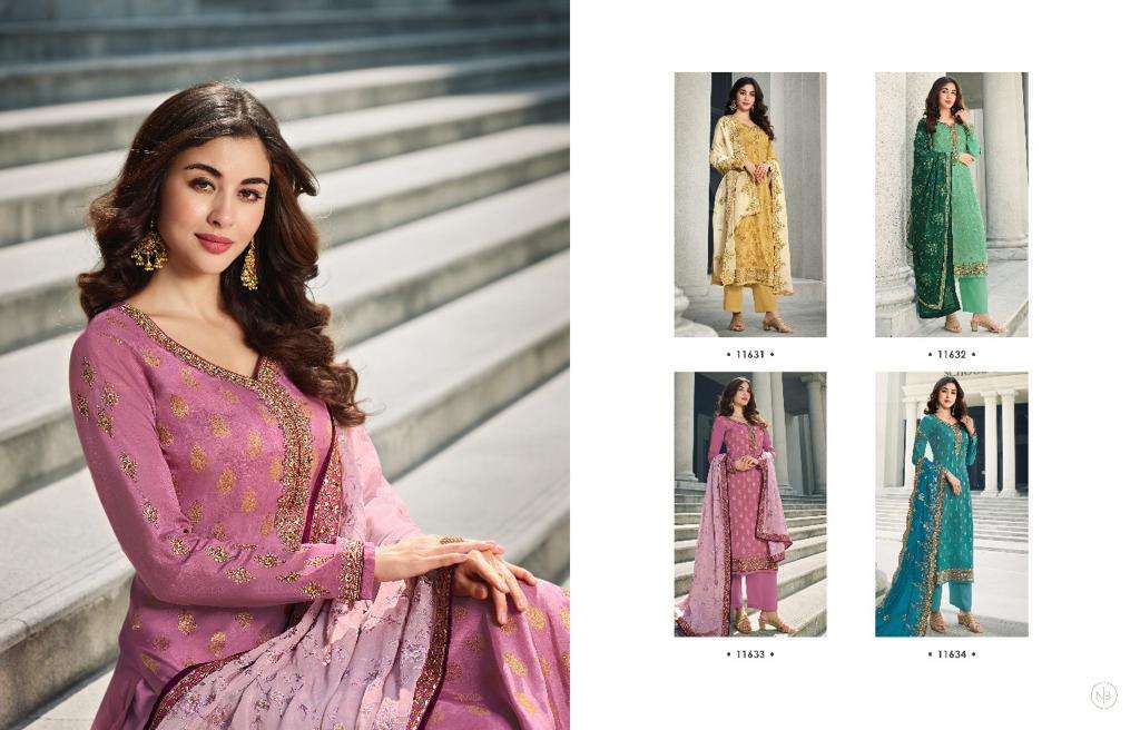ZISA VOL-64 BY MEERA TRENDZ 11631 TO 11634 SERIES BEAUTIFUL SUITS COLORFUL STYLISH FANCY CASUAL WEAR & ETHNIC WEAR DOLA JACQUARD WITH EMBROIDERY DRESSES AT WHOLESALE PRICE