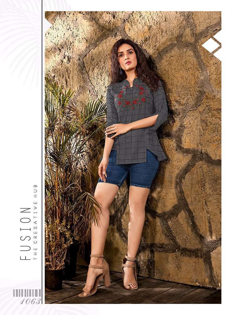 COLORS BY MANYA 1062 TO 1067 SERIES BEAUTIFUL COLORFUL STYLISH FANCY CASUAL WEAR & READY TO WEAR PURE VISCOSE EMBROIDERED TOPS AT WHOLESALE PRICE