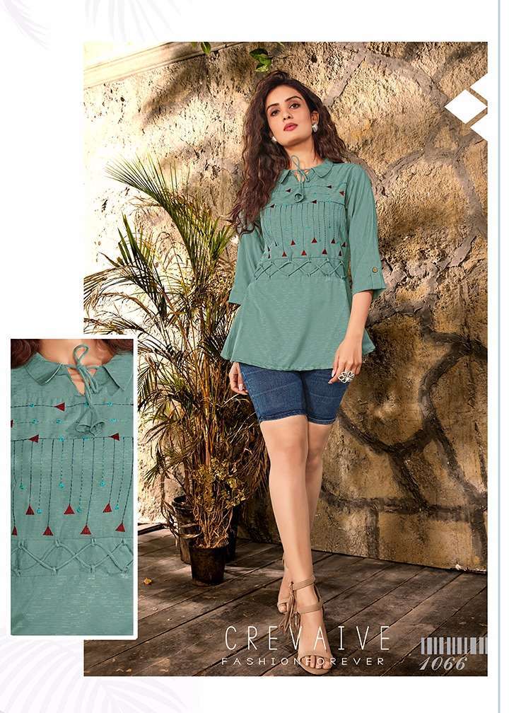 COLORS BY MANYA 1062 TO 1067 SERIES BEAUTIFUL COLORFUL STYLISH FANCY CASUAL WEAR & READY TO WEAR PURE VISCOSE EMBROIDERED TOPS AT WHOLESALE PRICE