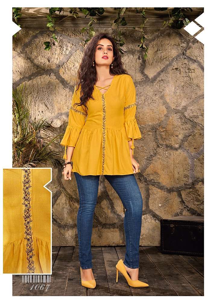 COLORS BY MANYA 1062 TO 1067 SERIES BEAUTIFUL COLORFUL STYLISH FANCY CASUAL WEAR & READY TO WEAR PURE VISCOSE EMBROIDERED TOPS AT WHOLESALE PRICE