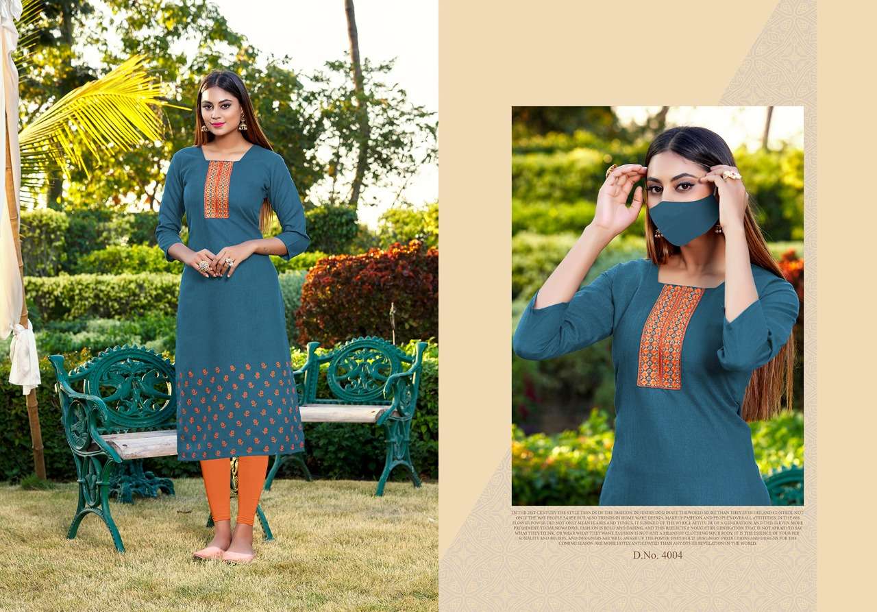 CHINGARI VOL-4 BY NITISHA NX 4001 TO 4008 SERIES BEAUTIFUL COLORFUL STYLISH FANCY CASUAL WEAR & ETHNIC WEAR & READY TO WEAR COTTON SLLUB WITH EMBROIDERY KURTIS AT WHOLESALE PRICE