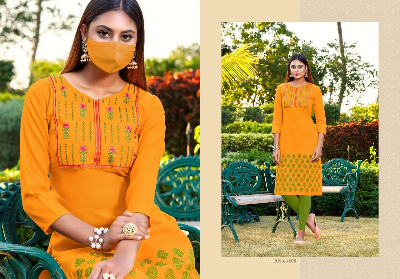 CHINGARI VOL-4 BY NITISHA NX 4001 TO 4008 SERIES BEAUTIFUL COLORFUL STYLISH FANCY CASUAL WEAR & ETHNIC WEAR & READY TO WEAR COTTON SLLUB WITH EMBROIDERY KURTIS AT WHOLESALE PRICE