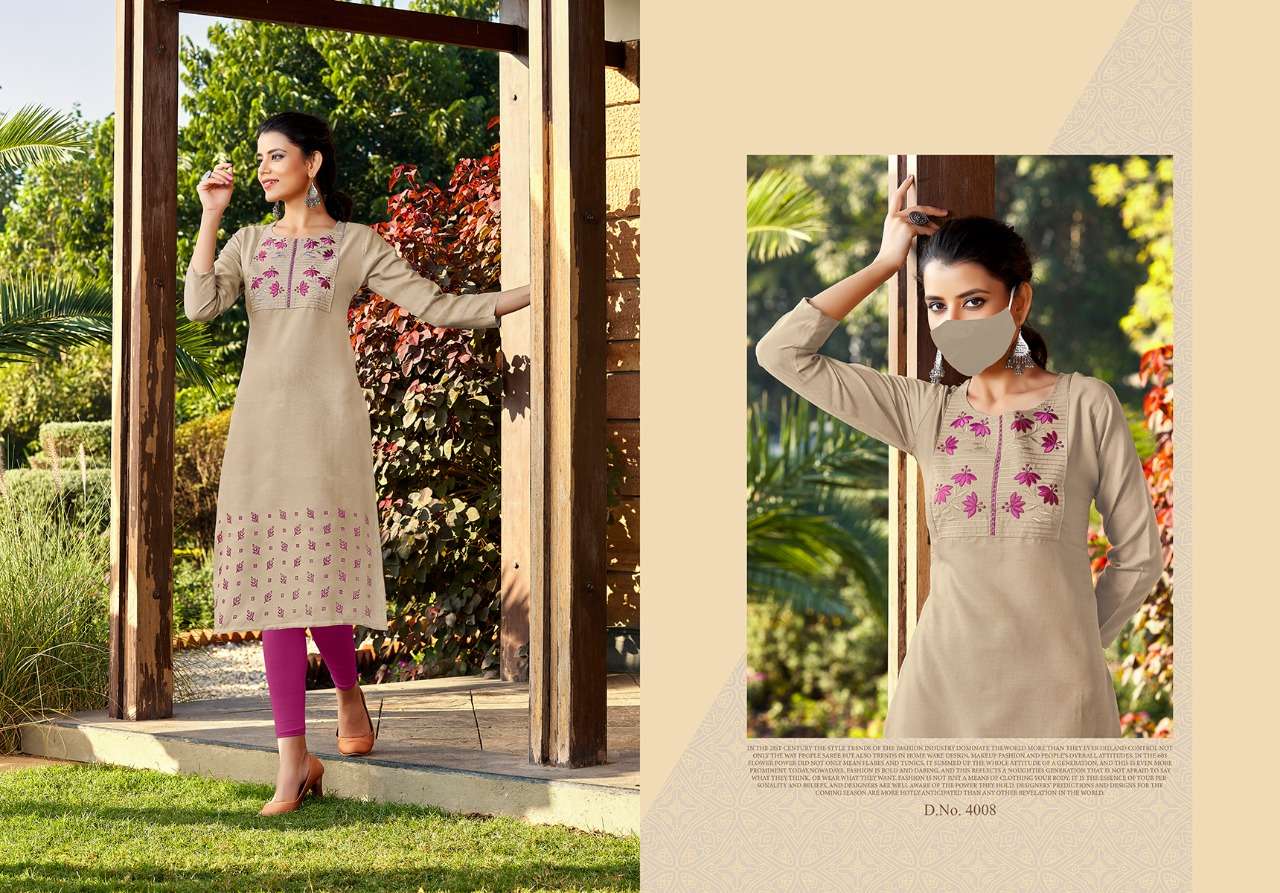 CHINGARI VOL-4 BY NITISHA NX 4001 TO 4008 SERIES BEAUTIFUL COLORFUL STYLISH FANCY CASUAL WEAR & ETHNIC WEAR & READY TO WEAR COTTON SLLUB WITH EMBROIDERY KURTIS AT WHOLESALE PRICE