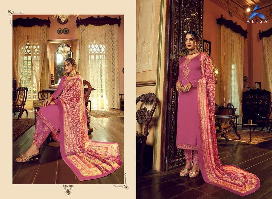 SAHIR BY ALISA 6201 TO 6206 SERIES BEAUTIFUL STYLISH FANCY COLORFUL CASUAL WEAR & ETHNIC WEAR SATIN GEORGETTE DRESSES AT WHOLESALE PRICE