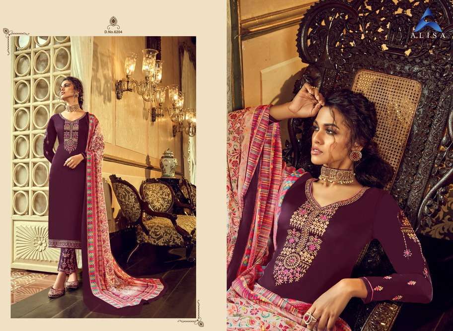 SAHIR BY ALISA 6201 TO 6206 SERIES BEAUTIFUL STYLISH FANCY COLORFUL CASUAL WEAR & ETHNIC WEAR SATIN GEORGETTE DRESSES AT WHOLESALE PRICE