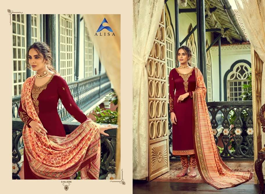 SAHIR BY ALISA 6201 TO 6206 SERIES BEAUTIFUL STYLISH FANCY COLORFUL CASUAL WEAR & ETHNIC WEAR SATIN GEORGETTE DRESSES AT WHOLESALE PRICE