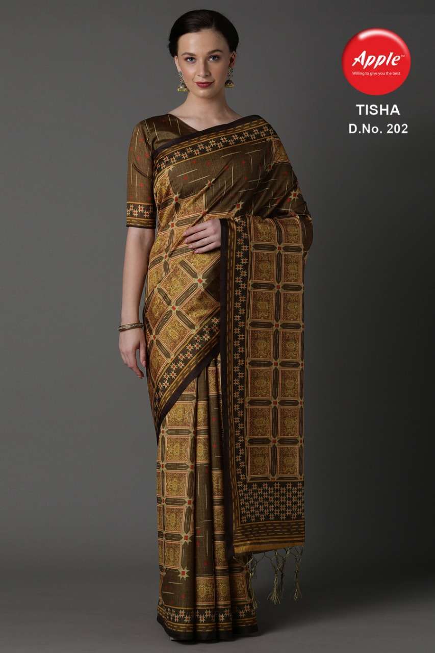 TISHA VOL-2 BY APPLE 201 TO 212 SERIES INDIAN TRADITIONAL WEAR COLLECTION BEAUTIFUL STYLISH FANCY COLORFUL PARTY WEAR & OCCASIONAL WEAR BHAGALPURI SILK DIGITAL PRINT SAREES AT WHOLESALE PRICE