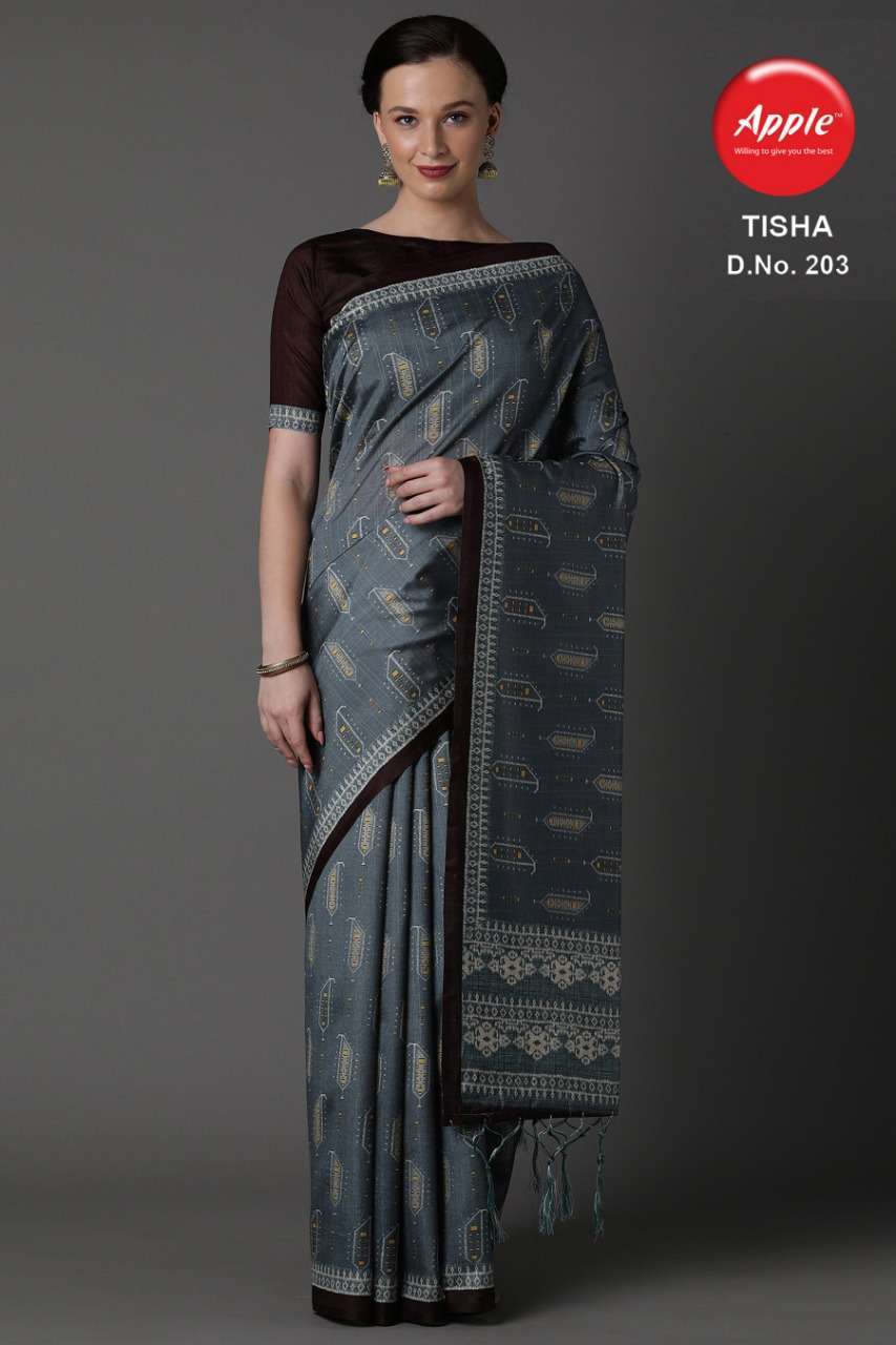 TISHA VOL-2 BY APPLE 201 TO 212 SERIES INDIAN TRADITIONAL WEAR COLLECTION BEAUTIFUL STYLISH FANCY COLORFUL PARTY WEAR & OCCASIONAL WEAR BHAGALPURI SILK DIGITAL PRINT SAREES AT WHOLESALE PRICE