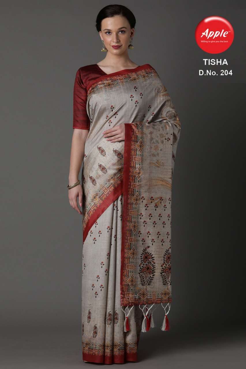 TISHA VOL-2 BY APPLE 201 TO 212 SERIES INDIAN TRADITIONAL WEAR COLLECTION BEAUTIFUL STYLISH FANCY COLORFUL PARTY WEAR & OCCASIONAL WEAR BHAGALPURI SILK DIGITAL PRINT SAREES AT WHOLESALE PRICE