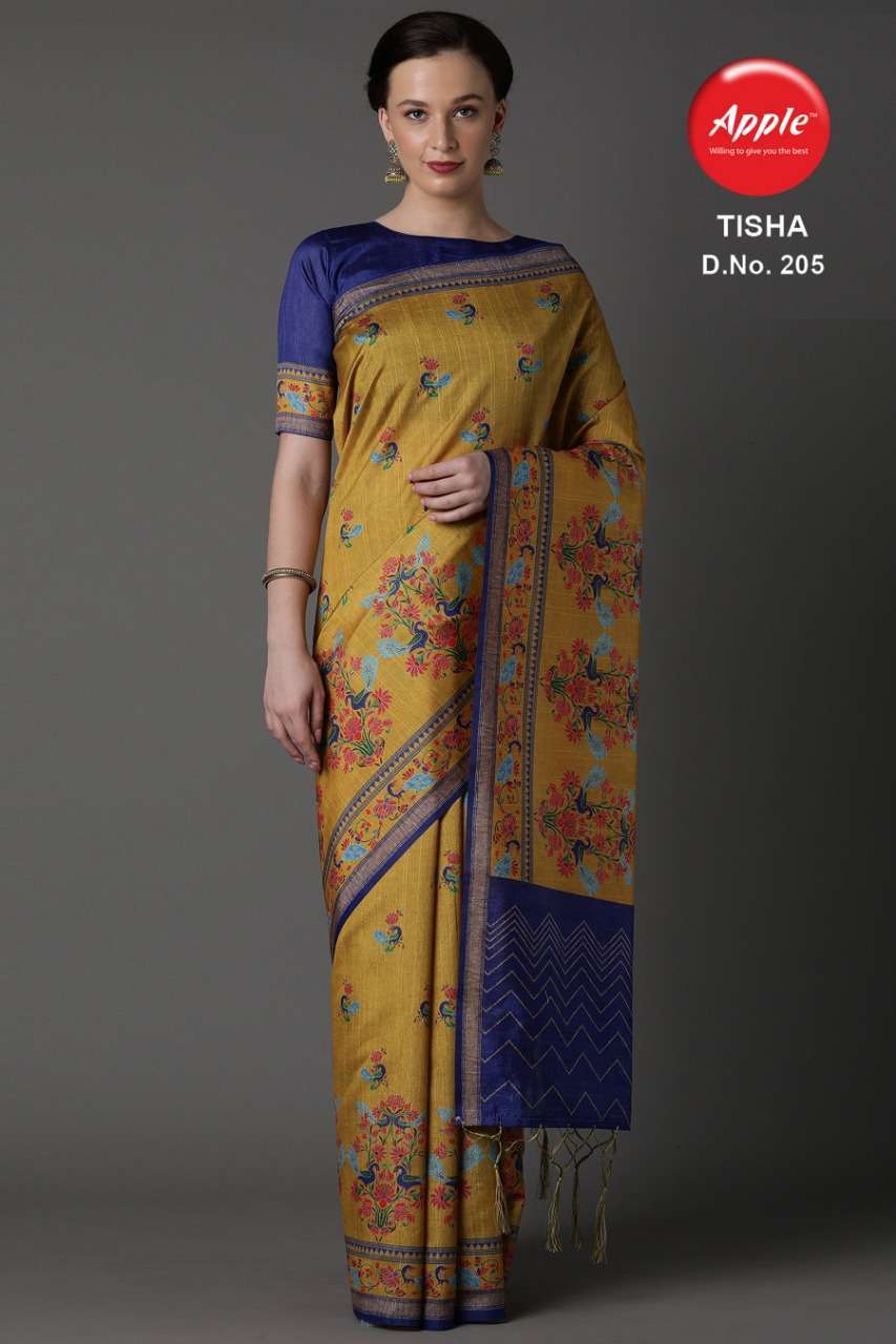 TISHA VOL-2 BY APPLE 201 TO 212 SERIES INDIAN TRADITIONAL WEAR COLLECTION BEAUTIFUL STYLISH FANCY COLORFUL PARTY WEAR & OCCASIONAL WEAR BHAGALPURI SILK DIGITAL PRINT SAREES AT WHOLESALE PRICE