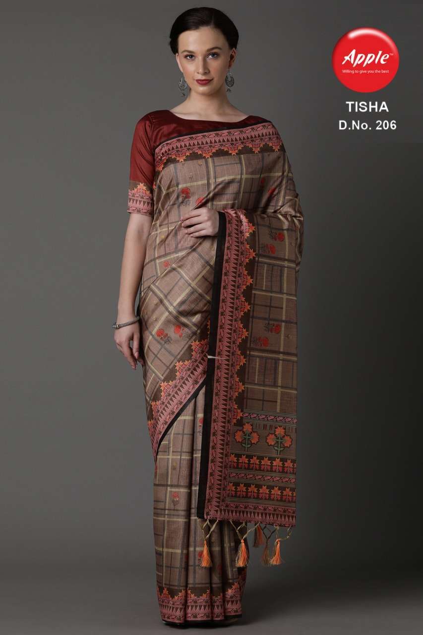 TISHA VOL-2 BY APPLE 201 TO 212 SERIES INDIAN TRADITIONAL WEAR COLLECTION BEAUTIFUL STYLISH FANCY COLORFUL PARTY WEAR & OCCASIONAL WEAR BHAGALPURI SILK DIGITAL PRINT SAREES AT WHOLESALE PRICE