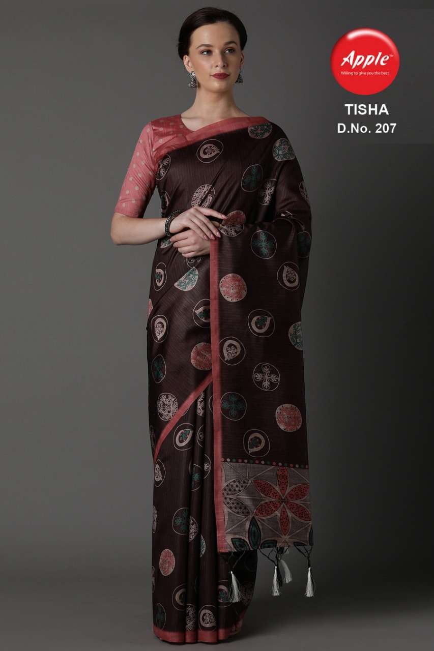 TISHA VOL-2 BY APPLE 201 TO 212 SERIES INDIAN TRADITIONAL WEAR COLLECTION BEAUTIFUL STYLISH FANCY COLORFUL PARTY WEAR & OCCASIONAL WEAR BHAGALPURI SILK DIGITAL PRINT SAREES AT WHOLESALE PRICE