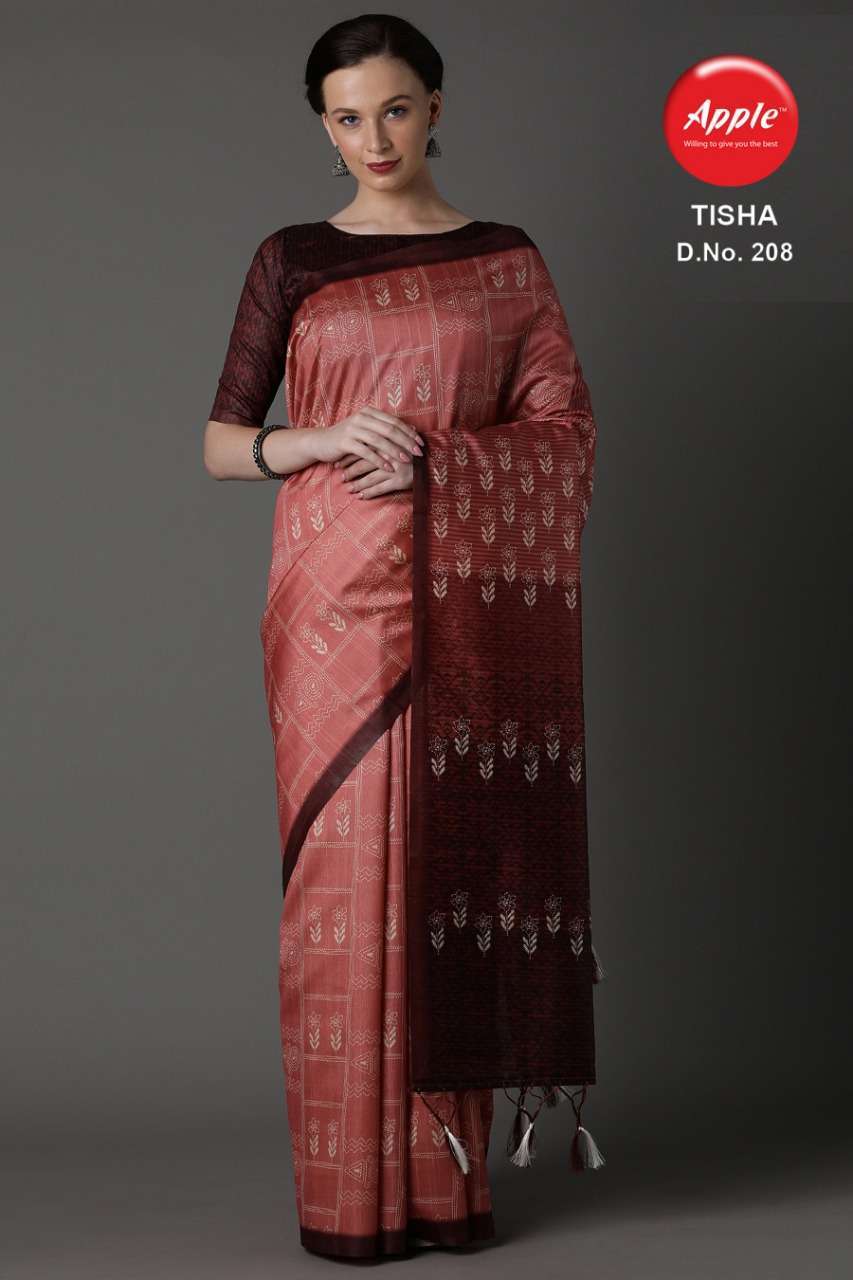 TISHA VOL-2 BY APPLE 201 TO 212 SERIES INDIAN TRADITIONAL WEAR COLLECTION BEAUTIFUL STYLISH FANCY COLORFUL PARTY WEAR & OCCASIONAL WEAR BHAGALPURI SILK DIGITAL PRINT SAREES AT WHOLESALE PRICE