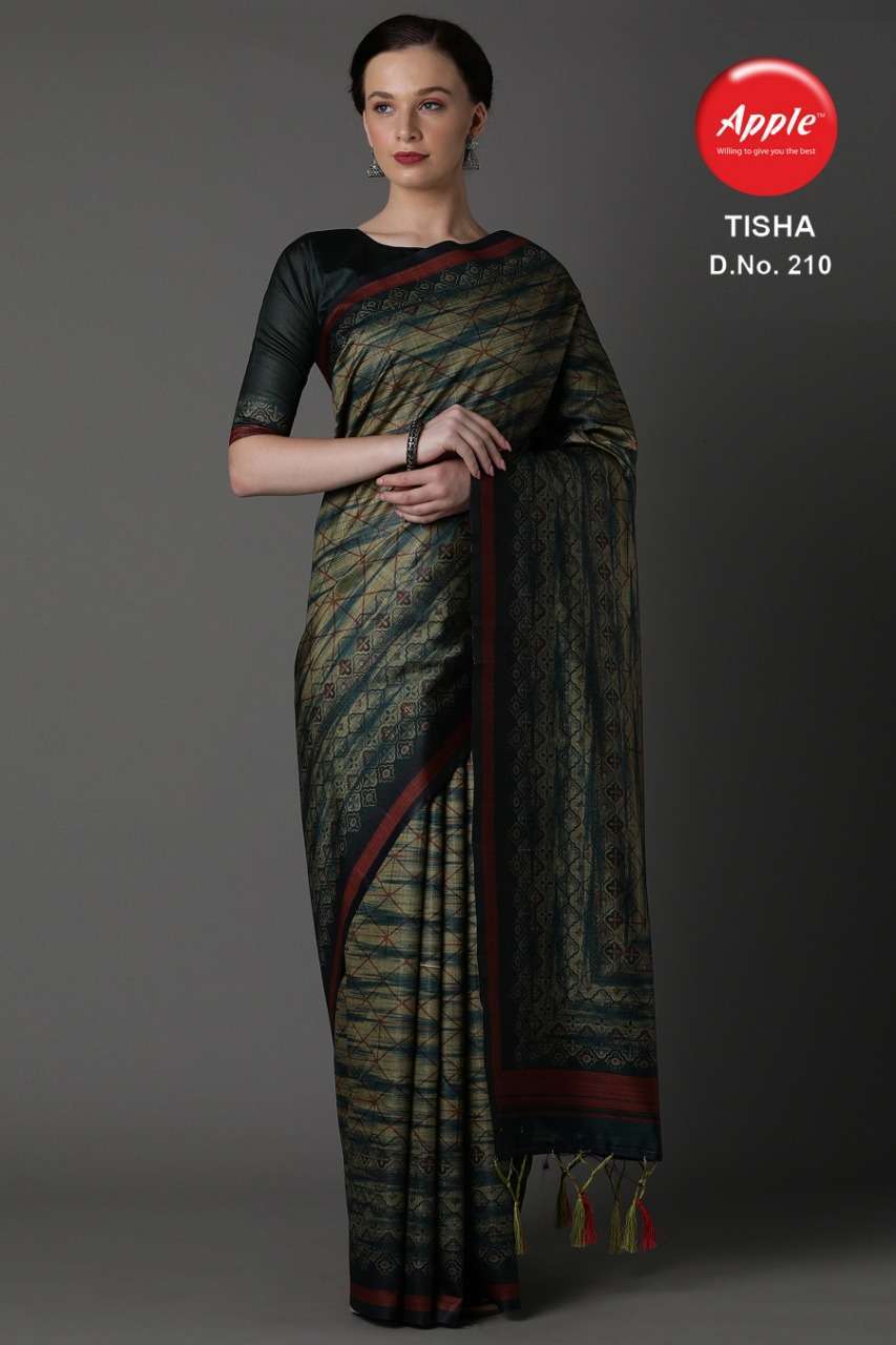 TISHA VOL-2 BY APPLE 201 TO 212 SERIES INDIAN TRADITIONAL WEAR COLLECTION BEAUTIFUL STYLISH FANCY COLORFUL PARTY WEAR & OCCASIONAL WEAR BHAGALPURI SILK DIGITAL PRINT SAREES AT WHOLESALE PRICE