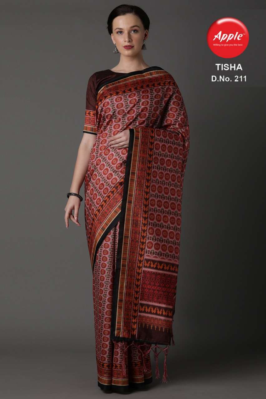 TISHA VOL-2 BY APPLE 201 TO 212 SERIES INDIAN TRADITIONAL WEAR COLLECTION BEAUTIFUL STYLISH FANCY COLORFUL PARTY WEAR & OCCASIONAL WEAR BHAGALPURI SILK DIGITAL PRINT SAREES AT WHOLESALE PRICE