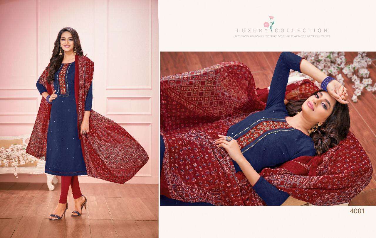DAAIRY DON VOL-25 BY KAPIL TRENDZ 4001 TO 4014 SERIES BEAUTIFUL SUITS STYLISH FANCY COLORFUL CASUAL WEAR & ETHNIC WEAR LAKDA JACQUARD WORK DRESSES AT WHOLESALE PRICE