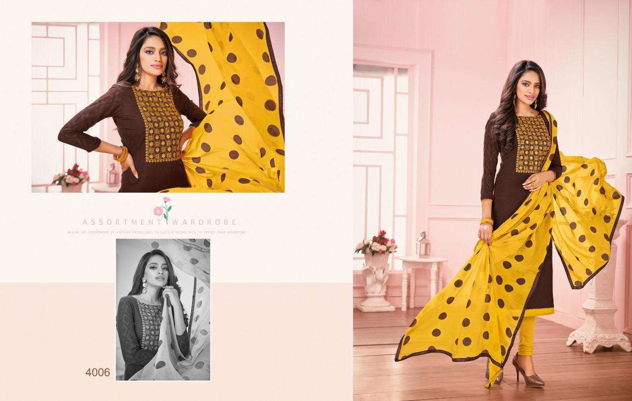 DAAIRY DON VOL-25 BY KAPIL TRENDZ 4001 TO 4014 SERIES BEAUTIFUL SUITS STYLISH FANCY COLORFUL CASUAL WEAR & ETHNIC WEAR LAKDA JACQUARD WORK DRESSES AT WHOLESALE PRICE