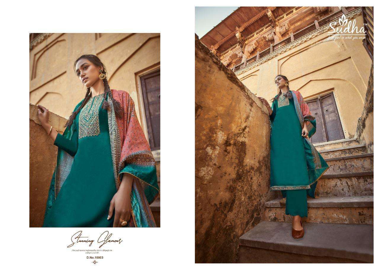 RIWAYAT BY SUDHA 10001 TO 10008 SERIES BEAUTIFUL SUITS STYLISH FANCY COLORFUL CASUAL WEAR & ETHNIC WEAR PURE JAM SILK EMBROIDERY WORK DRESSES AT WHOLESALE PRICE