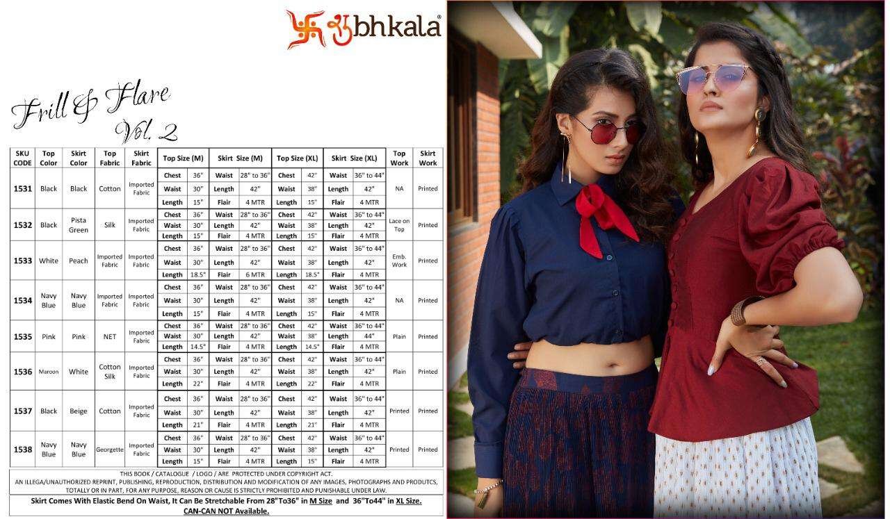 Frill And Flare Vol-2 By Shubhkala 1531 To 1538 Series Stylish Fancy Beautiful Colorful Casual Wear & Ethnic Wear Cotton/Silk/Cotton Silk/Georgette/Net Tops With Bottom At Wholesale Price
