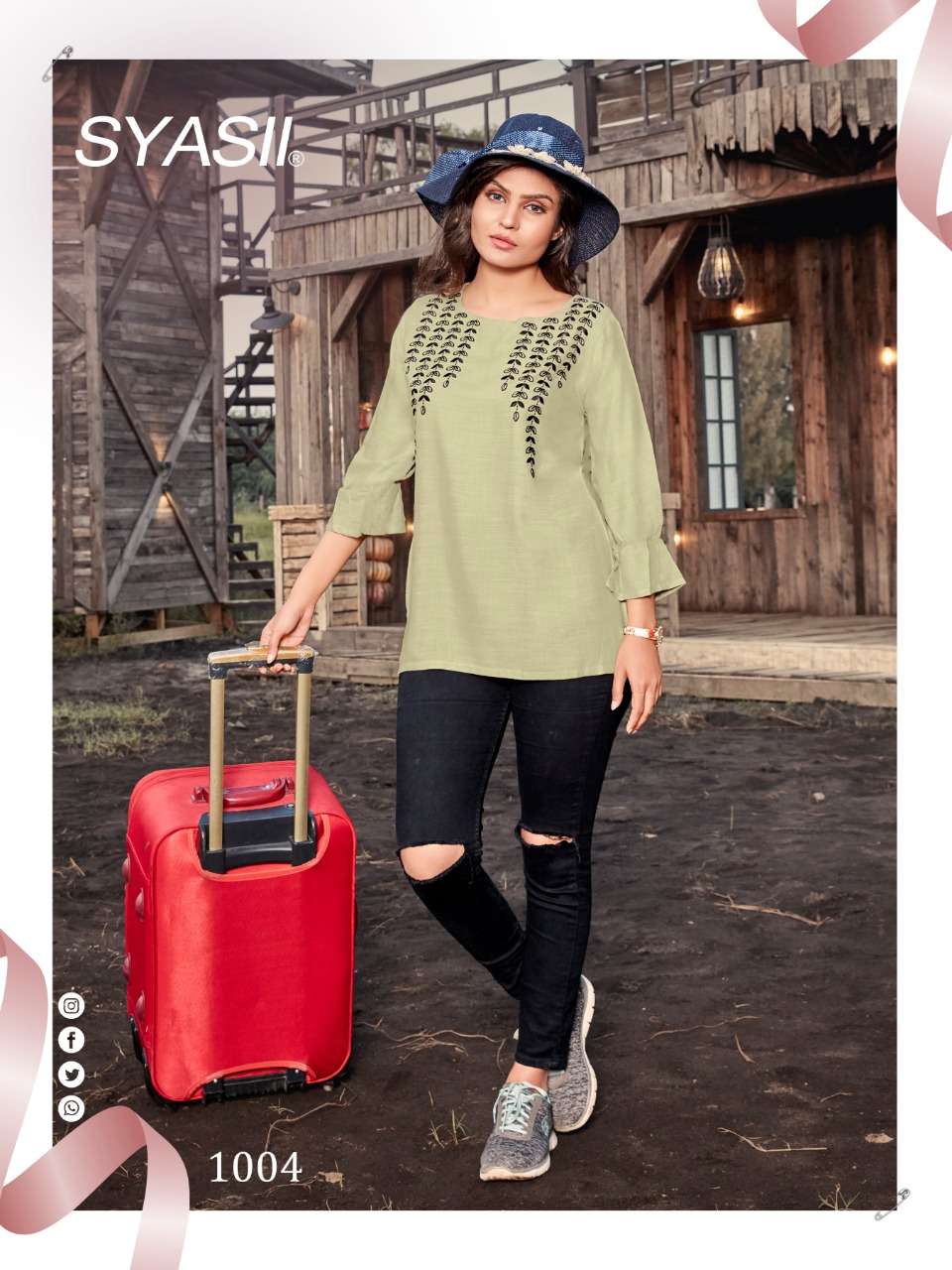 CELESTIA BY SYASII 1001 TO 1006 SERIES BEAUTIFUL COLORFUL STYLISH FANCY CASUAL WEAR & READY TO WEAR PURE RAYON SLUB EMBROIDERED TOPS AT WHOLESALE PRICE