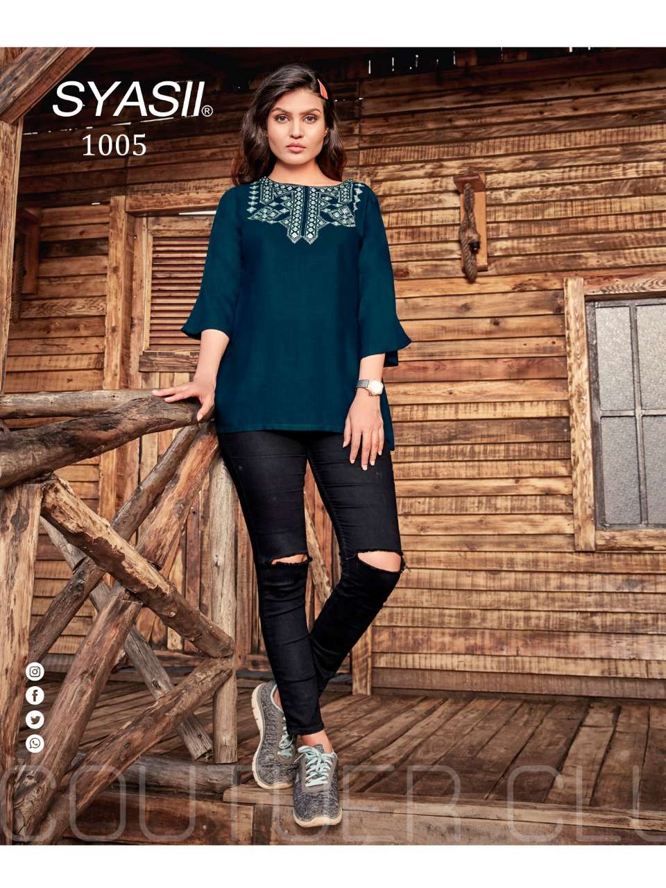 CELESTIA BY SYASII 1001 TO 1006 SERIES BEAUTIFUL COLORFUL STYLISH FANCY CASUAL WEAR & READY TO WEAR PURE RAYON SLUB EMBROIDERED TOPS AT WHOLESALE PRICE