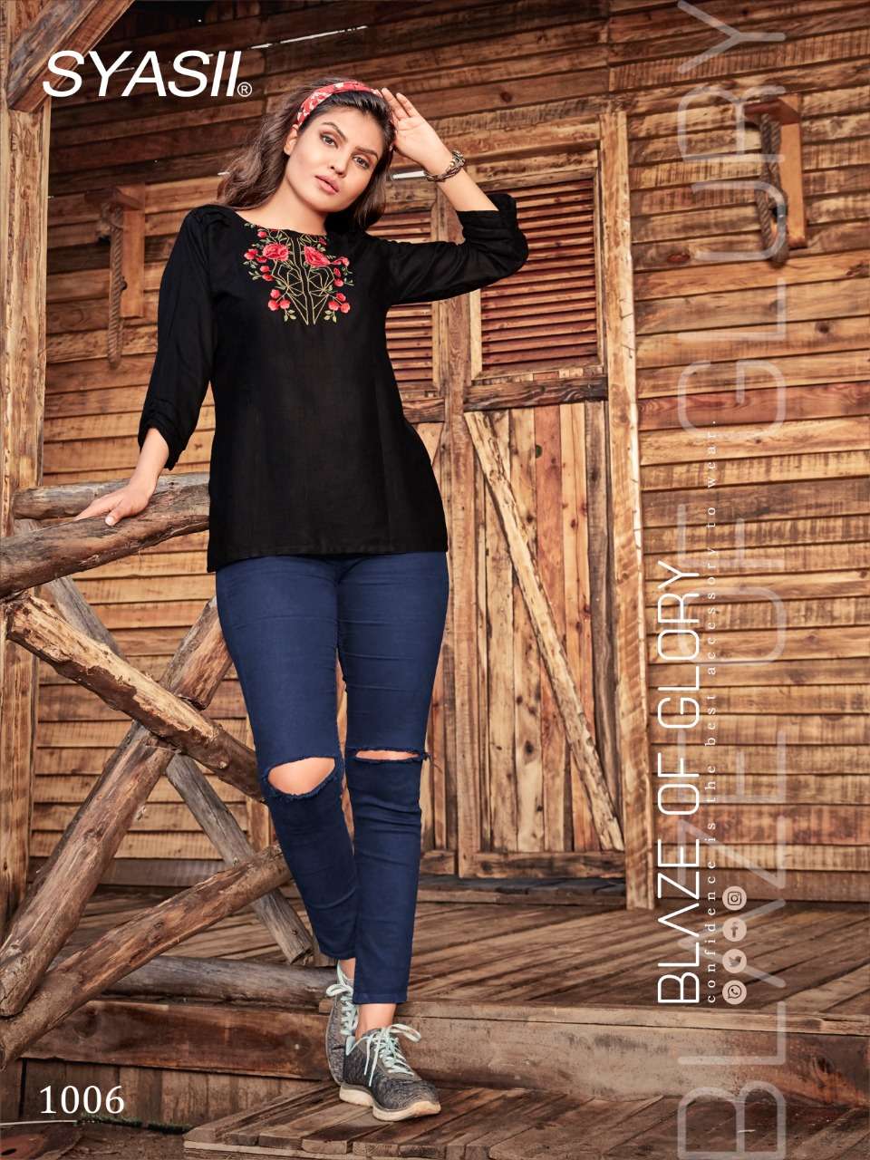 CELESTIA BY SYASII 1001 TO 1006 SERIES BEAUTIFUL COLORFUL STYLISH FANCY CASUAL WEAR & READY TO WEAR PURE RAYON SLUB EMBROIDERED TOPS AT WHOLESALE PRICE