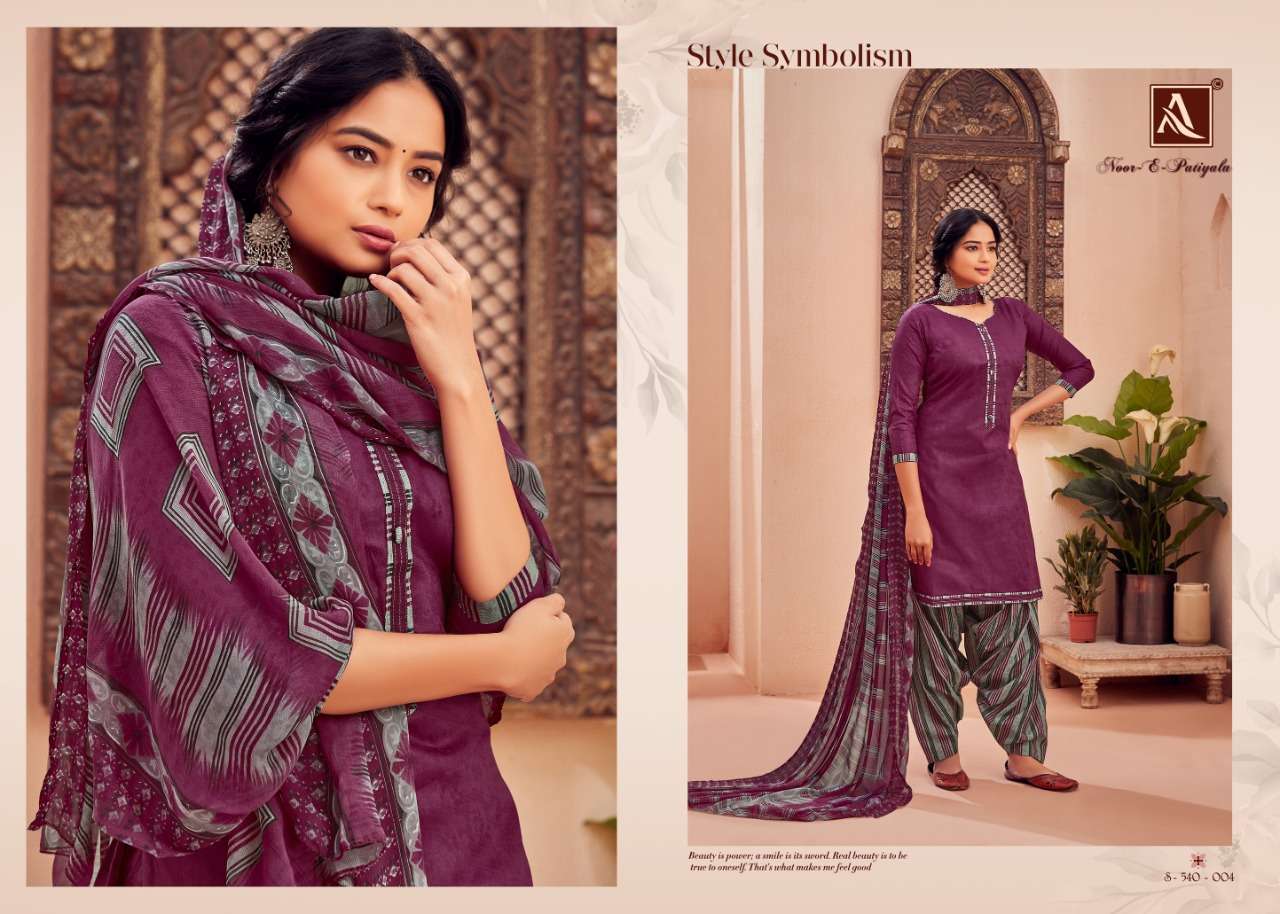 NOOR E PATIYALA 540 SERIES BY ALOK SUITS 540-001 TO 540-010 SERIES SUITS BEAUTIFUL FANCY COLORFUL STYLISH PARTY WEAR & OCCASIONAL WEAR PURE JAM JACQUARD DRESSES AT WHOLESALE PRICE