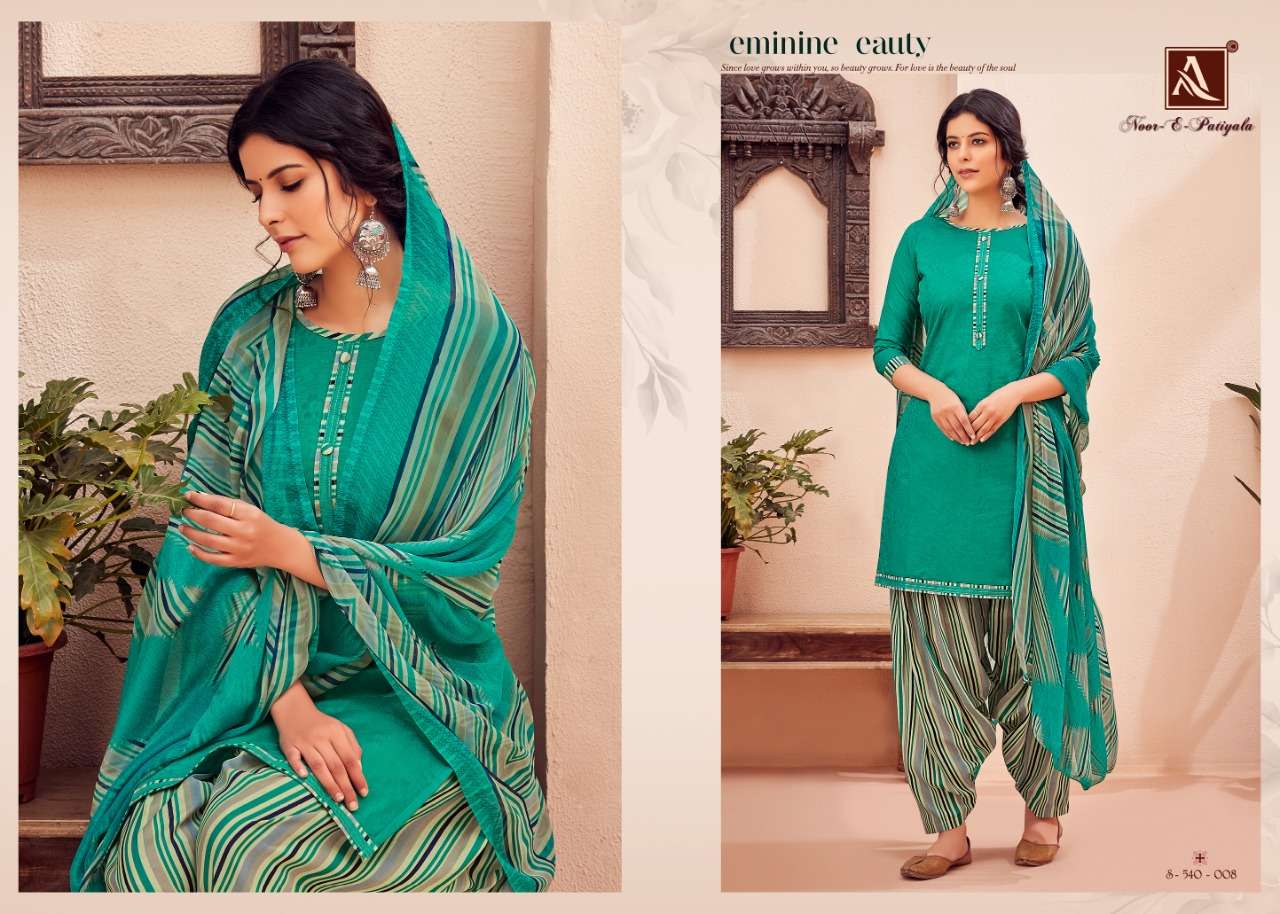 NOOR E PATIYALA 540 SERIES BY ALOK SUITS 540-001 TO 540-010 SERIES SUITS BEAUTIFUL FANCY COLORFUL STYLISH PARTY WEAR & OCCASIONAL WEAR PURE JAM JACQUARD DRESSES AT WHOLESALE PRICE