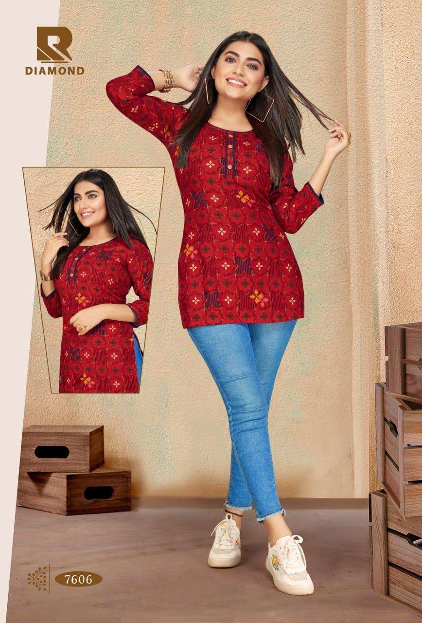 DIAMOND BY RAASHI 7601 TO 7612 SERIES BEAUTIFUL COLORFUL STYLISH FANCY CASUAL WEAR & ETHNIC WEAR & READY TO WEAR HEAVY RAYON PRINTED KURTIS AT WHOLESALE PRICE