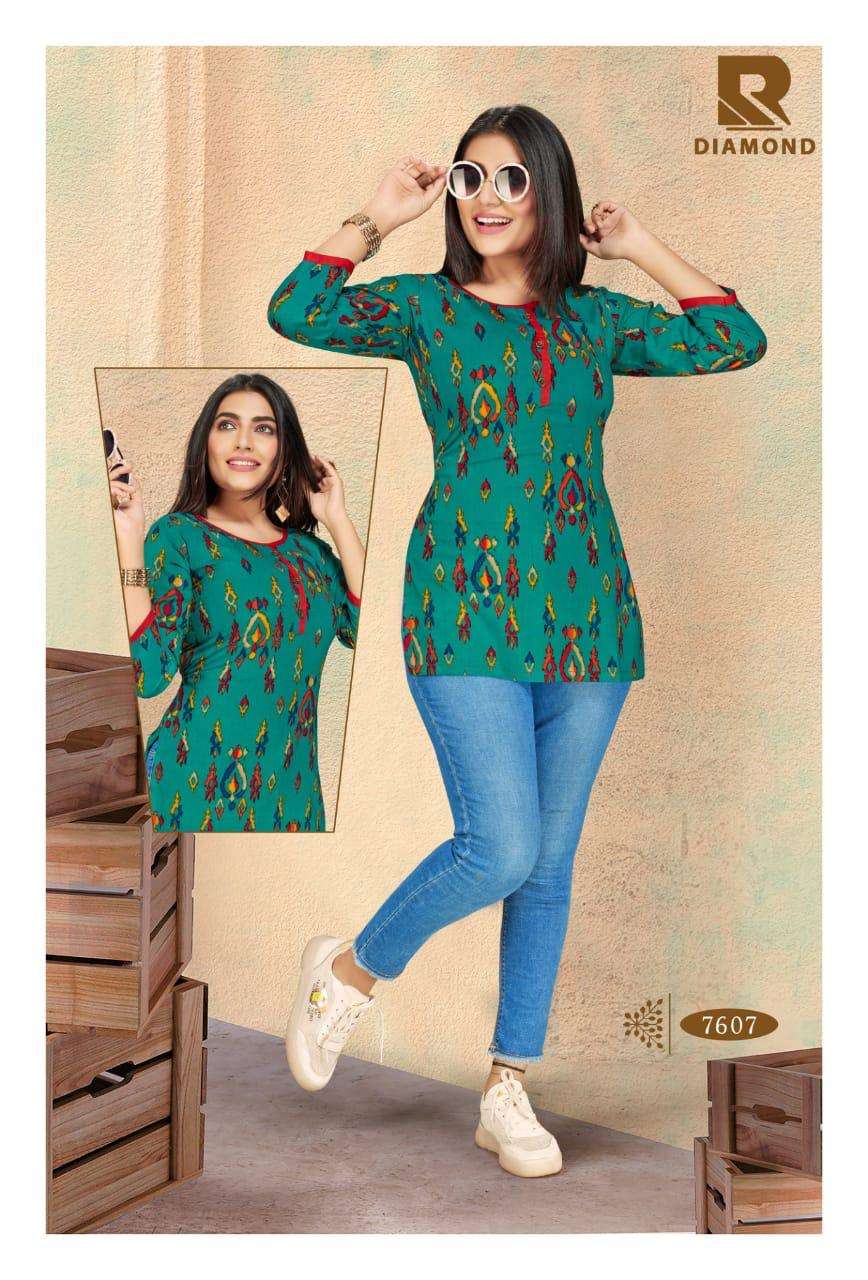 DIAMOND BY RAASHI 7601 TO 7612 SERIES BEAUTIFUL COLORFUL STYLISH FANCY CASUAL WEAR & ETHNIC WEAR & READY TO WEAR HEAVY RAYON PRINTED KURTIS AT WHOLESALE PRICE