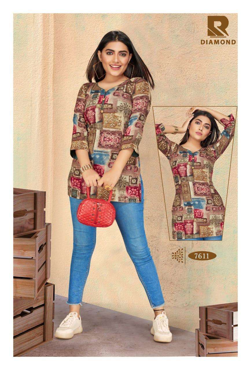 DIAMOND BY RAASHI 7601 TO 7612 SERIES BEAUTIFUL COLORFUL STYLISH FANCY CASUAL WEAR & ETHNIC WEAR & READY TO WEAR HEAVY RAYON PRINTED KURTIS AT WHOLESALE PRICE