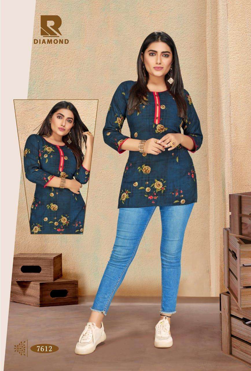 DIAMOND BY RAASHI 7601 TO 7612 SERIES BEAUTIFUL COLORFUL STYLISH FANCY CASUAL WEAR & ETHNIC WEAR & READY TO WEAR HEAVY RAYON PRINTED KURTIS AT WHOLESALE PRICE