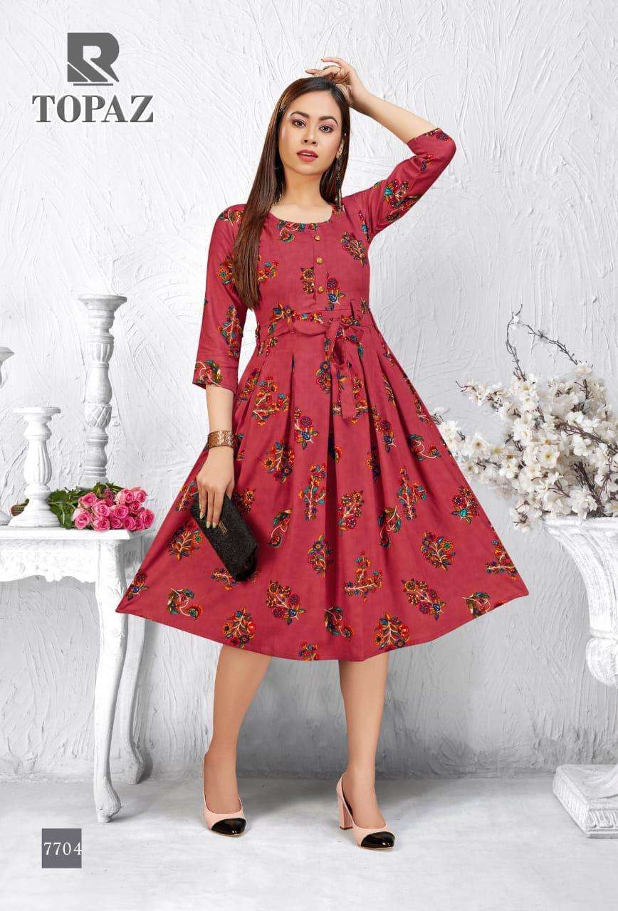 TOPAZ BY RAASHI 7701 TO 7708 SERIES BEAUTIFUL STYLISH FANCY COLORFUL CASUAL WEAR & ETHNIC WEAR & READY TO WEAR RAYON PRINTED KURTIS AT WHOLESALE PRICE