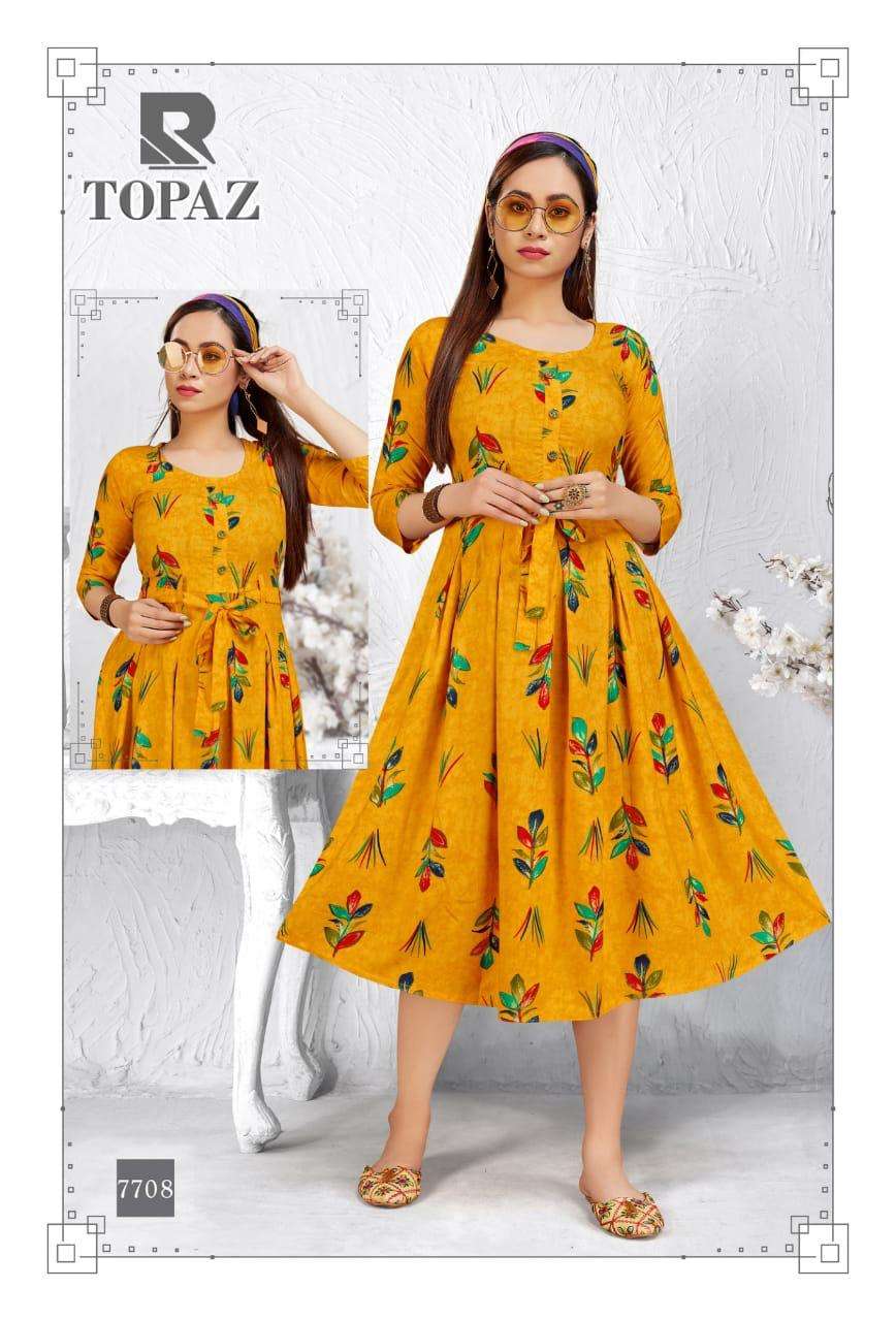 TOPAZ BY RAASHI 7701 TO 7708 SERIES BEAUTIFUL STYLISH FANCY COLORFUL CASUAL WEAR & ETHNIC WEAR & READY TO WEAR RAYON PRINTED KURTIS AT WHOLESALE PRICE