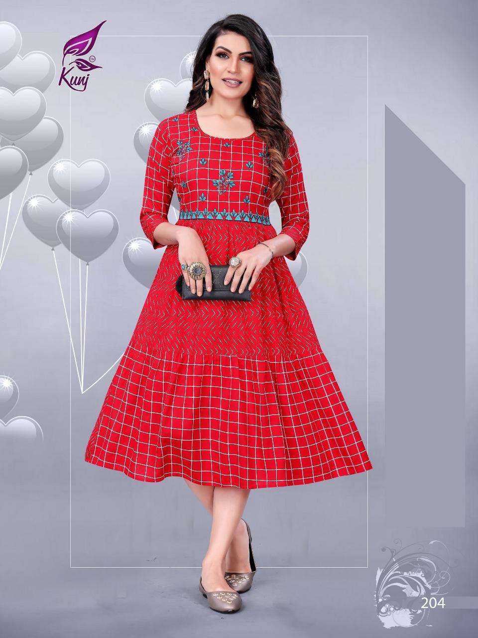 KIVI VOL-2 BY KUNJ 201 TO 106 SERIES BEAUTIFUL STYLISH FANCY COLORFUL CASUAL WEAR & ETHNIC WEAR & READY TO WEAR RAYON PRINT KURTIS AT WHOLESALE PRICE