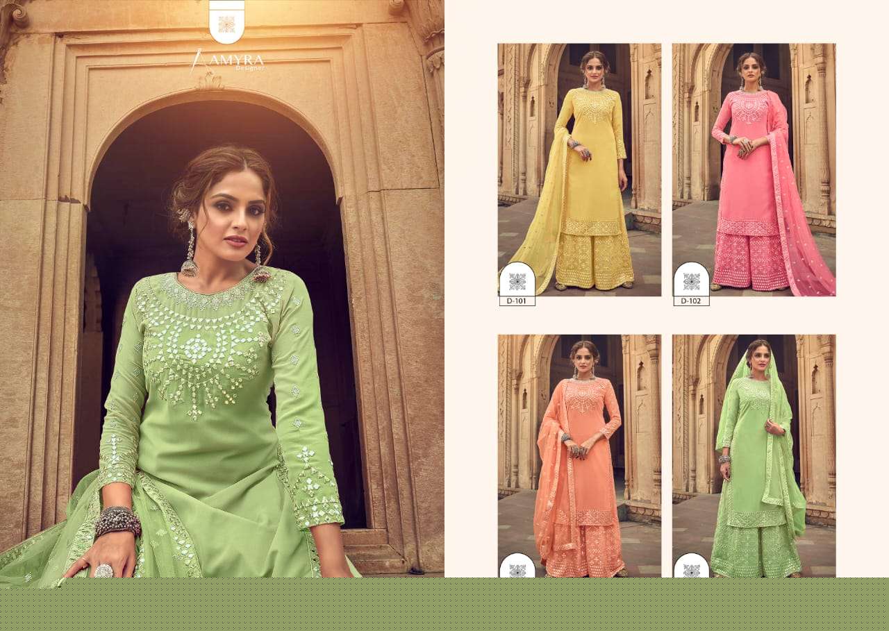 Darpan By Amyra Designer 101 To 104 Series Beautiful Stylish Fancy Colorful Casual Wear & Ethnic Wear & Ready To Wear Heavy Georgette Embroidered Dresses At Wholesale Price