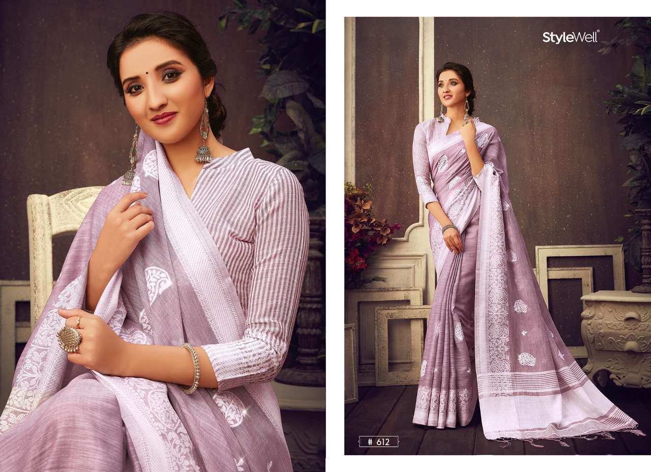 LAKHNAVI BY STYLEWELL 611 TO 616 SERIES INDIAN TRADITIONAL WEAR COLLECTION BEAUTIFUL STYLISH FANCY COLORFUL PARTY WEAR & OCCASIONAL WEAR LINEN JACQUARD EMBROIDERED SAREES AT WHOLESALE PRICE