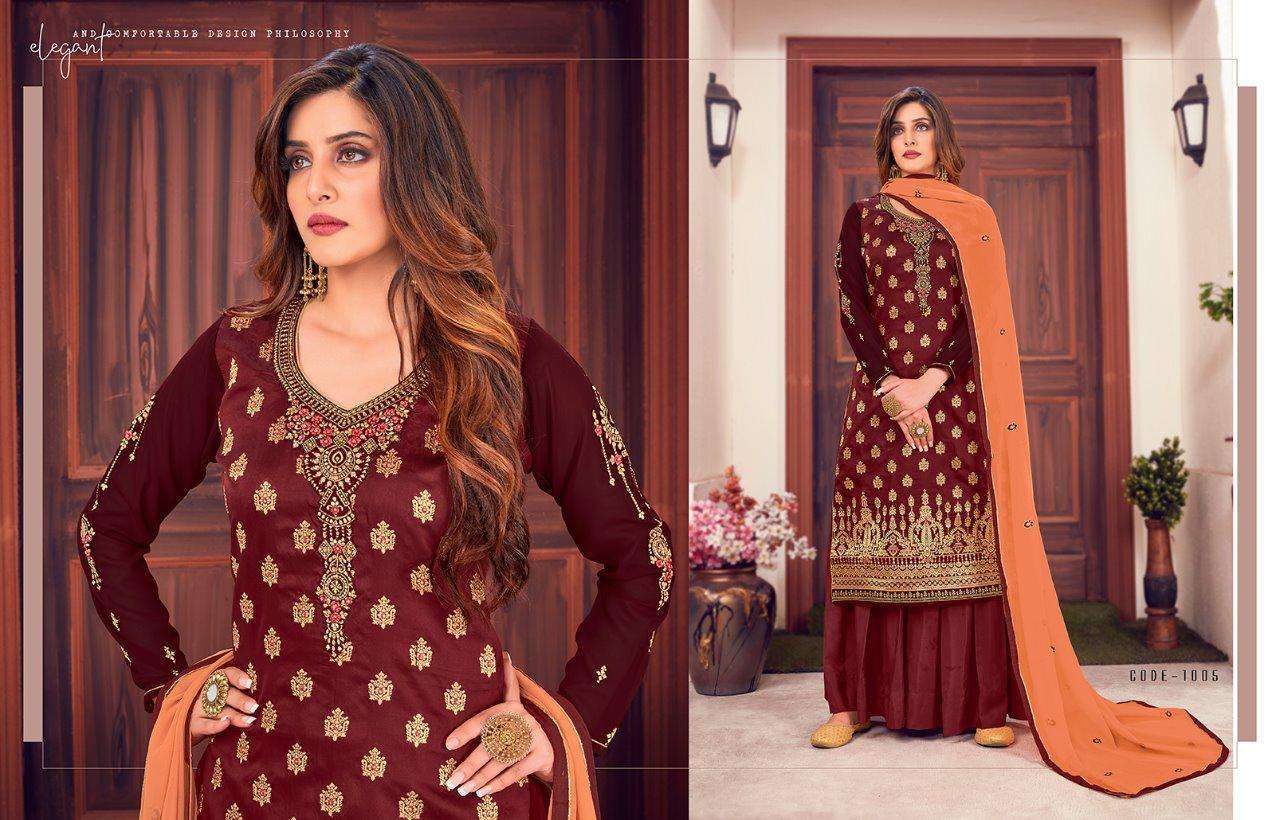 RINAAZ BY AARAV TRENDZ 1001 TO 1006 SERIES BEAUTIFUL STYLISH FANCY COLORFUL CASUAL WEAR & ETHNIC WEAR & READY TO WEAR MEENAKARI JACQUARD EMBROIDERED DRESSES AT WHOLESALE PRICE