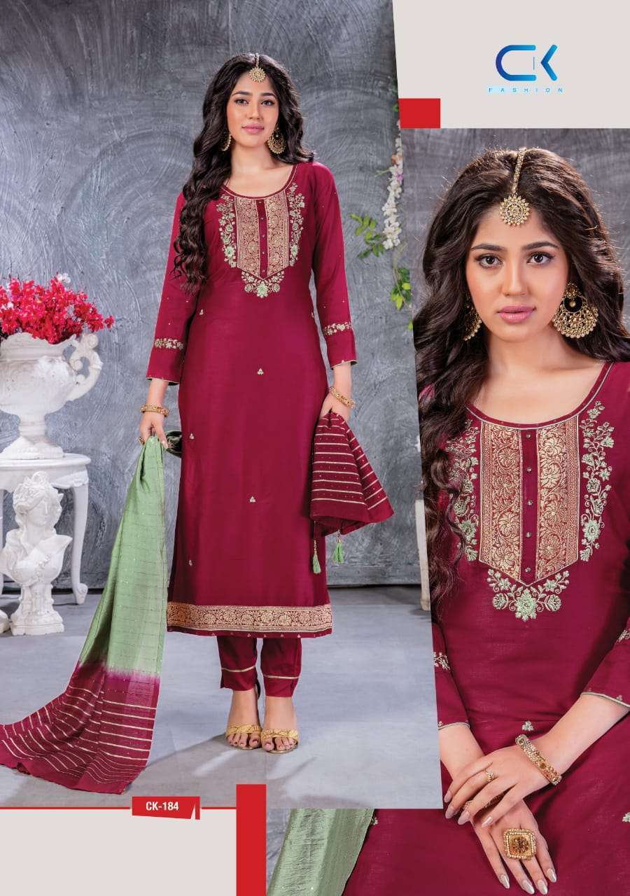 MERAKI BY CK 184 TO 189 SERIES BEAUTIFUL SUITS STYLISH FANCY COLORFUL PARTY WEAR & OCCASIONAL WEAR JAM COTTON PRINTED DRESSES AT WHOLESALE PRICE